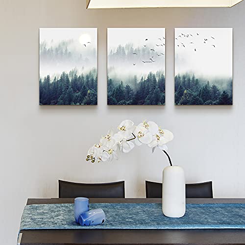 Mhartk66 3 Piece Canvas Wall Art For Living Room Wall Decorations For Bedroom Office Wall Decor Foggy Forest Trees Landscape Painting Stretched And Framed Ready To Hang Pictures Home Decor 12"X16"X3 Panels thumb #4