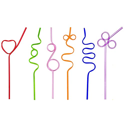 Crazy Silly Reusable Straws Plastic Drinking Straws Colorful Fun Bendy Varied Twists Straws Loop Curly Swirly Straw for Kids Adults School Prizes Easter Basket Stuffer Birthday Party Favors Supplies
