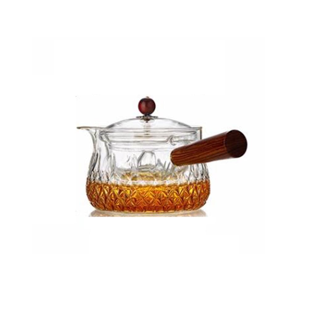Glas-Teekanne für Zuhause mit rotierendem Einsatz, Teebereiter, großes Fassungsvermögen, Seitengriff, Teekessel, Teeset, 800 ml