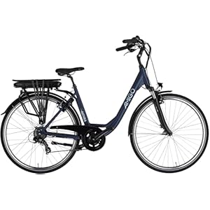 AMIGO E-Altura D2 Elektrische fiets voor dames, 28 inch, e-bike 49 cm, 7 versnellingen, met velgremmen, mat blauw