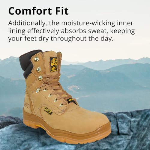 WOLF Work Boot | 100% Genuine Upper Leather | Oil, Impact, Compression & Puncture Resistant | Electrical Hazards | Non-Slip Rubber Sole | Steel Toe | Padded Collar | Construction | Industrial PPE4