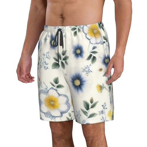 Blue Flower Floral Pattern Print Stylish Men Beach Shorts Lightweight Cozy Swim Trunks Summer Casual Outings Holiday2