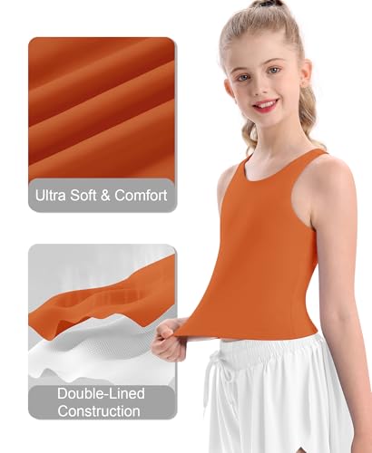 Image of DOCUMO Girls Tank Tops Double Lined Racerback Crop Tops for Kids Sleeveless Workout Tops for Dance, Yoga, Running, Sports
