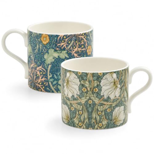 Image of Spode x Morris & Co Set of 2 Coffee Mugs - Stylish and Durable, Perfect for Tea or Coffee, Seaweed Design, Dishwasher & Microwave Safe, Presented in a Giftable Box, Ideal for Everyday Use or Gifting