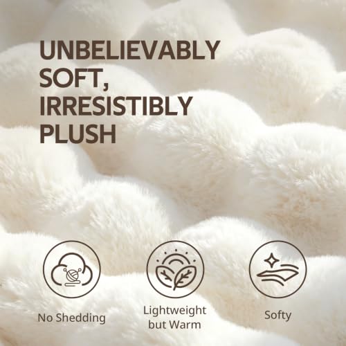 KRIMANO 3D Faux Bubble Rabbit Fur Throw Blanket, 50'' x 60'', Beige by KRIMANO - Used condition - Image 5