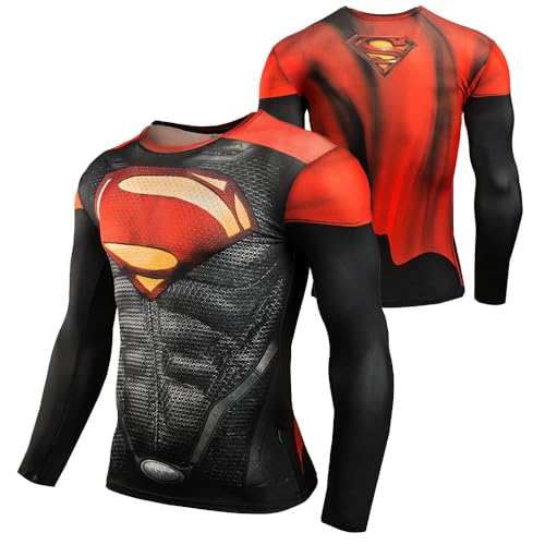 Superhero Compression Long Sleeve Shirts Fitness Running Clothing Gym Cycling Sport T-Shirt Tight Tops (UK, Alpha, XXL, Regular, Regular, CR05)