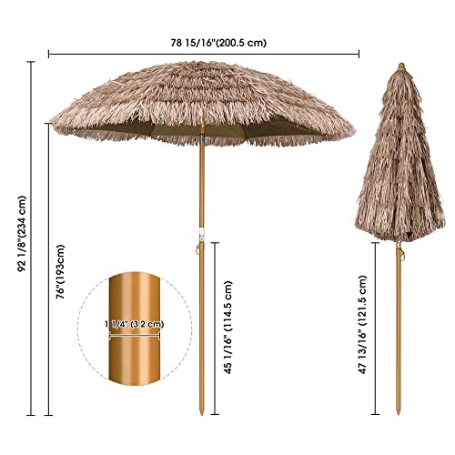 Yescom 8 Ft Thatched Tiki Umbrella Hawaiian Style Pool Patio Beach Sun Shade With Tilt Cover Deck Garden Poolside #TOP6
