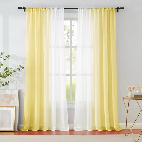 Yellow Ombre Sheer Curtains 84 Inch Length for Living Room