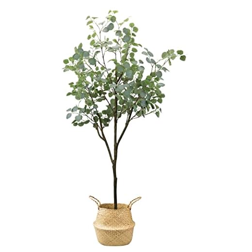 LOVMOR 6ft Artificial Eucalyptus Tree with Woven Seagrass Plant Basketand Realistic Moss,Artificial Plants for Modern Home Office Living Room Floor Decor Indoor(70 in)