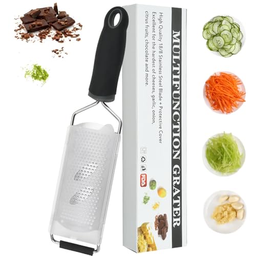YUNYU Râpe à fromage et zesteur en acier inoxydable, lame fine avec poignée antidérapante, housse de protection