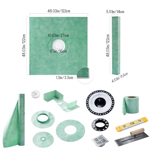 Albott Shower Curb Kit with Complete Shower Kit- Tray, Curb, Membrane, Seals, Bonding Flange, Corners, Trowel & Level, 48\" x 48\" Tray, Center Outlet Position - Thumbnail 2