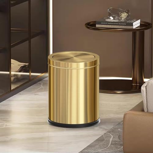 Image of 4 Gallon Gold Bathroom Trash Can with Lid, Metal Brushed Waste Basket, Modern Garbage Can for Bedroom Powder Room Hotel Living Room Office Home (Gold)