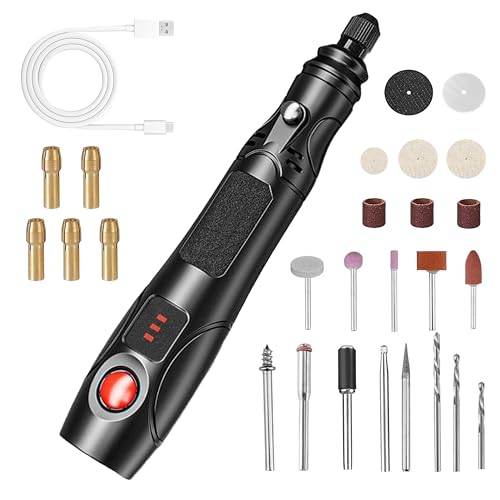 Elecbee Mini Cordless Rotary Tool, 3-Speed Adjustment Rotary Tool Kit with 26 Accessories, USB Charging, Multi-Purpose Power Rotary Grinder for Sanding, Engraving, Polishing, Drilling, Cutting, DIY