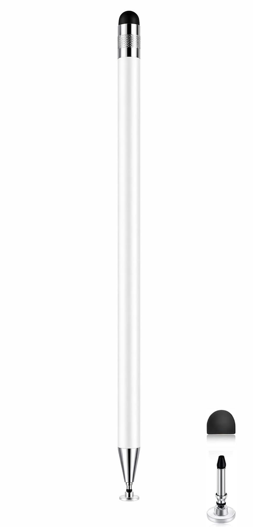 mizi 2-in-1 stylus pen for touch screens – high precision disc & rubber tip, universal stylus for iphone, ipad, android tablets, kindle, chromebook, switch – no bluetooth, no charging - white