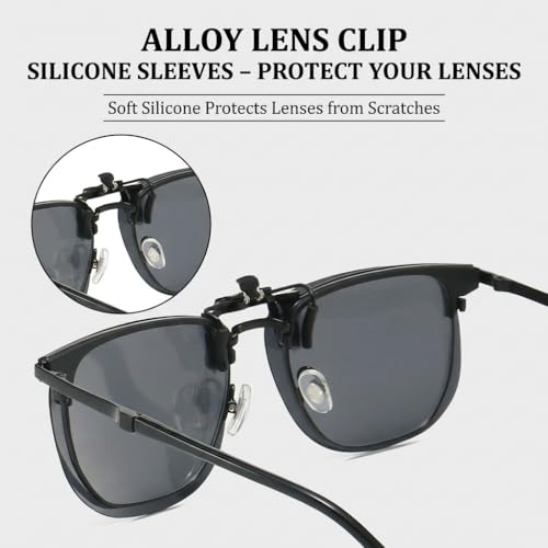 Image of Polarized Clip On Sunglasses, Flip Up Anti-Glare Driving Clip-on Shades, UV400 Protection Lens for Men Women
