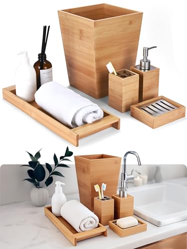 Bamodi Bamboo Bathroom Decor Set - 5-Piece Aesthetic Decorative Accessories