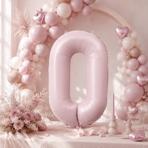 Image of 40 Inch Light Pink Number 0 Balloon 0-9 0th Foil Big Giant | Digital for Birthday Anniversary Graduation Decorations
