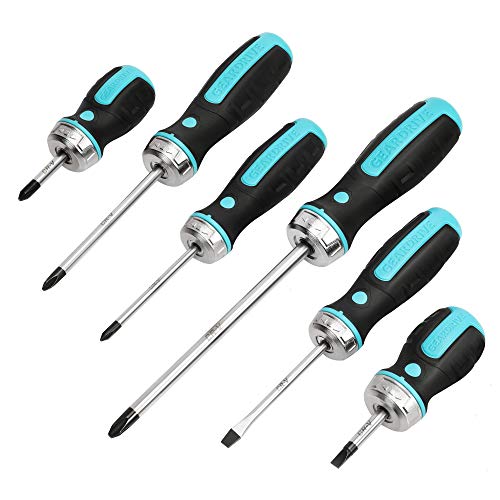 GEARDRIVE 6-piece Ratcheting Screwdriver Set, Including Phillips/Slotted Bits Screwdrivers, Magnetic Tips, Ergonomic Non-slip Handle, with Stubby Screwdrivers for Repair Computers, Furniture