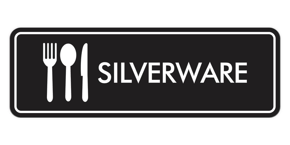 Signs ByLITA Standard Silverware Door or Wall Sign Easy Installation | Durable Construction | Kitchen Essentials | Hygiene Sign (Black) - Small