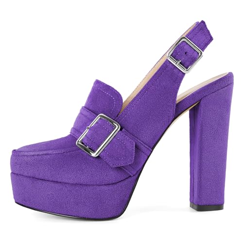 Image of Women's High Heel Loafers Platform Pumps Round Toe Heels Chunky Heel Pumps Stylish Comfortable 4.8 Inch Slingback Heels