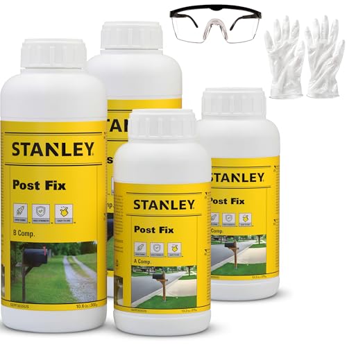 Stanley F996 Fence Post Mix | Concrete Alternative Expanding Foam | Easy to Use Fast Installation 2X (Component A B) 12.7 fl oz and 10.1 fl oz | Includes Goggles and Gloves 2 Bottle | 2 Pack