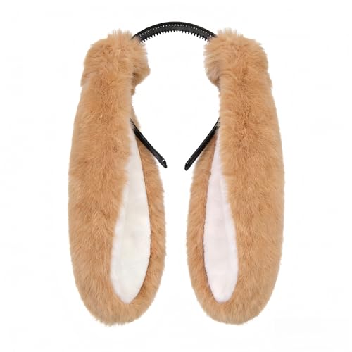 HPMAISON Brown Easter Bunny Ears Headband Furry Rabbit Ears Cute Bunny Accessories for Kids Adult Women Girls Boy Easter Cosplay Party Favor Costume Decoration Halloween Accessories