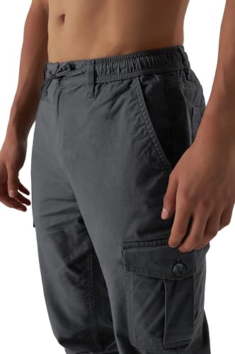 Smith & Solo Cargohose Herren – Chino Hose Cargo Hosen Stretch, Arbeitshosen Baggy Baumwolle, Activewear für Herren mit Taschen Kordelzug (Anthrazit, M)
