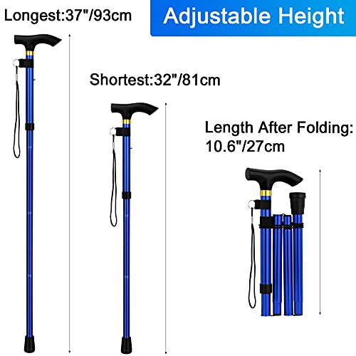 2 Pack Folding Cane, Foldable Walking Cane For Men, Women, Adjustable Walking Stick, Aluminum Alloy Material, Ergonomic Stick T-Shaped Handle (Black And Blue #TOP2