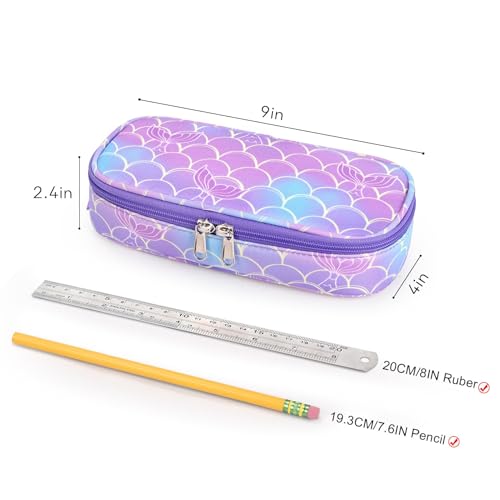 Image of mibasies Girls Pencil Case for Kids, Multi-Slot Pencil Pouch, Mermaid Tail Purple