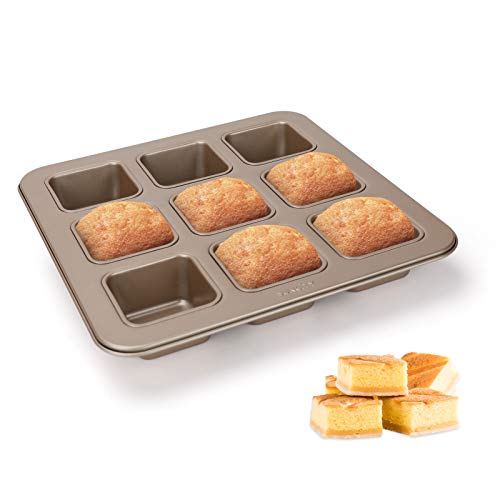Brownie Pan, 9-Cavity Non-Stick Brownie Pans Square Muffin Pan, Heavy-Weight Carbon Steel Bakeware For Oven Baking, 11"X 11" X 1.6", Champagne Gold #TOP7