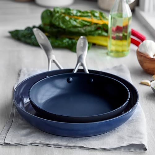 GreenPan Performance Pro Ceramic Nonstick 10" and 12" Frypan Set, Non-Toxic PFAS-Free, Dishwasher & Oven Safe, Wobble-Free, Blue - Thumbnail 3