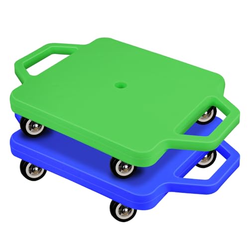 2 patinetes deportivos con asas, ruedas de plástico de colores, para gimnasio, actividades en interiores y exteriores, equipo de juego (azul, verde)