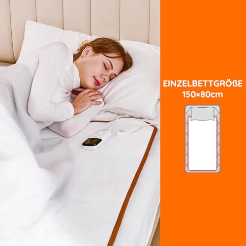 Mia&Coco Heizdecke mit Abschaltautomatik, 150 x 80 cm, Wärmeunterbett mit 12-Stunden-Timer und 3 Wärmestufen, LED-Anzeige, Überhitzungsschutz, Wärmedecke für Gängigen Matratzen,Maschinenwaschbar