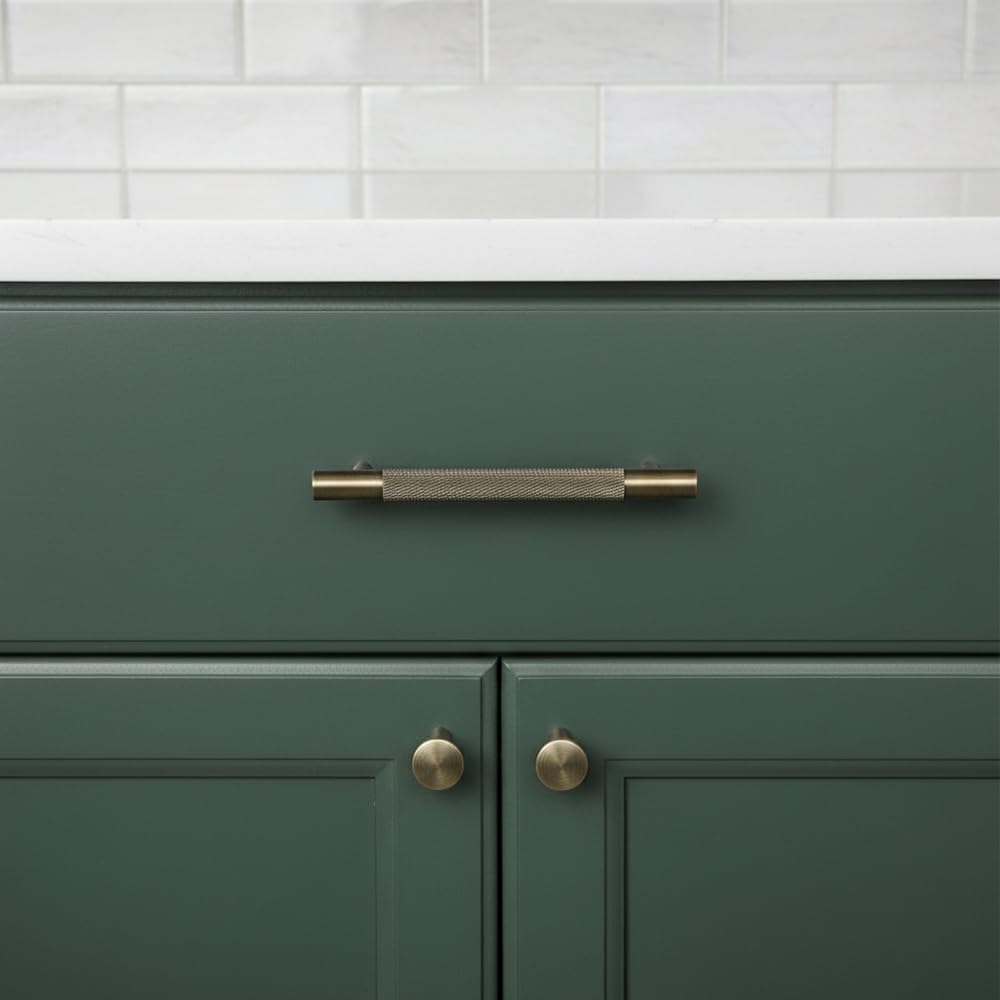 Antique Brass Drawer Handles, Solid Brass Cabinet Pulls, Knurled Cabinet Pull for Bathroom, Bedroom, Kitchen (4, 200mm/7.87in)