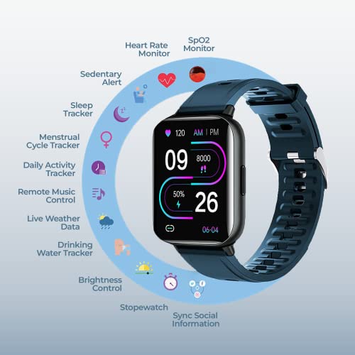 Image of B.REBEL 1.69 inch Full Touch HD Display Smart Watch for Men & Women with 10 Days Battery life, HR & SpO2 Level Monitor, 90+ Watch Faces, Multi Sports Mode, 3ATM Water Resistance - 2 Straps Included (Black & Blue)