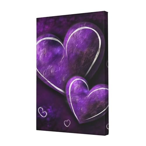 Toile de cœurs violets poster mural suspendu chambre salon bureau déco HD 30x45