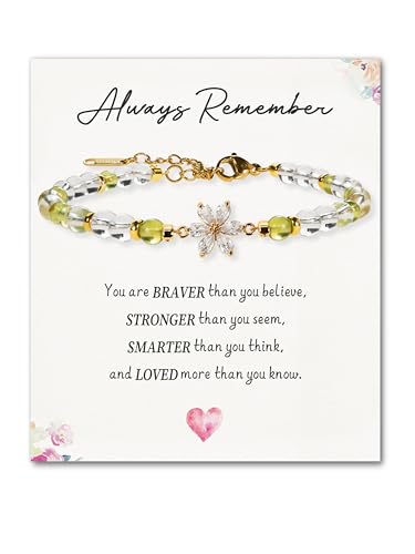 SENLLY Natural Stone Bracelet, Meaningful Gift for Women Crafted with Crystal Flower, Adjustable for Mom Daughter Sister Wife Friend