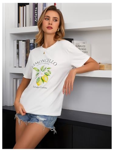 SweatyRocks Women's Lemon Shirts Letter Fruit Printed Graphic Tees Short Sleeve Casual T-Shirt3