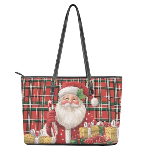 Image of Coldinair Christmas Leather Tote Bag for Women with Zipper Large Shoulder Tote Bag Shopping Casual Travel Bag Handbag Purse