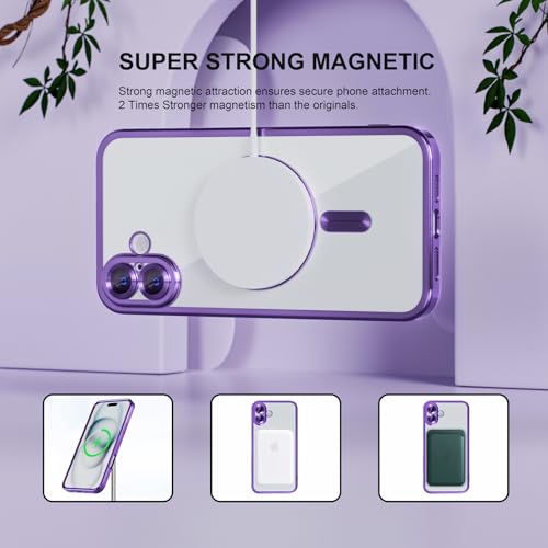 Image of Misea Magnetic for iPhone 16 Plus Case Compatible with MagSafe | [Never Yellowing] [Military Drop Protection] Full Camera Lens Protector Plating Soft Clear Phone Case for Women, Deep Purple