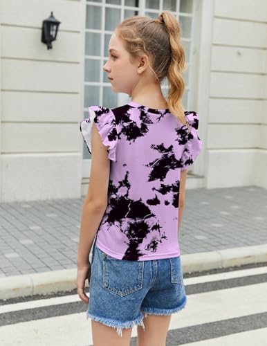 Image of Arshiner Girls Shirt - Short-Sleeve Twist Front T-Shirt for Girls with Cute Flying Sleeves - Summer Blouse Tunic Tee Tops