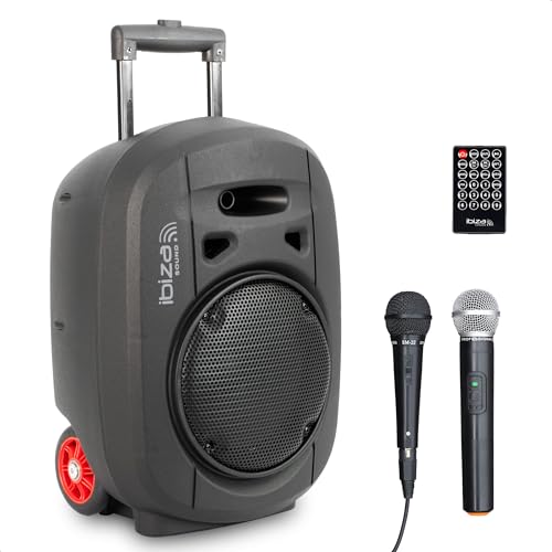 Ibiza - PORT8UHF-MKII-TWS - Tragbarer 8'-Lautsprecher mit 400 W MAX, 1 kabelgebundenem Mikrofon und 1 UHF-Mikrofon, Fernbedienung und Tragetasche – Bluetooth, USB, SD & TWS – 6–8 Stunden Akkulaufzeit