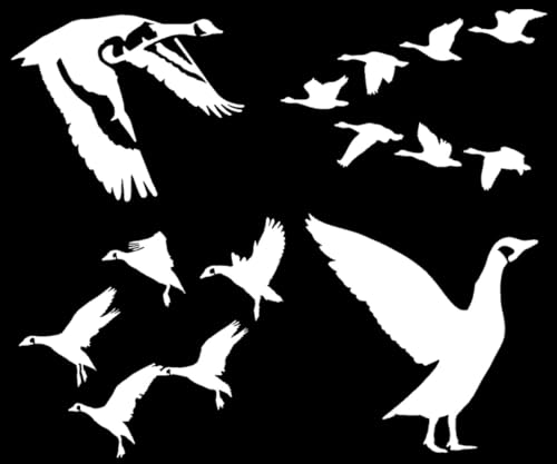 Image of Goose Decal 4 Pack: Detailed Goose Flying, Waterfowl Geese Flying V Formation, Canadian Geese Landing, Goose Flapping Wings (White, Small ~3.5 inch)