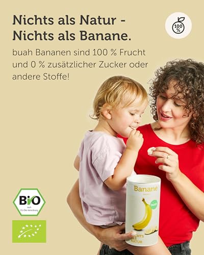 BUAH® Gefriergetrocknete Bio Bananen | Bananen Chips Als Snack Oder Für Smoothies | Idealer Süßigkeiten Ersatz | Vegan & ohne Zuckerzusatz | 210g