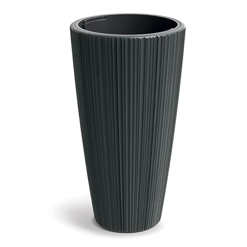 B2C Flowerpot Ridged Planter with removable insert Indoor Outdoor Modern Vertical grooves textured for home office patio garden decoration (Dark Grey, W40cm x H73cm)