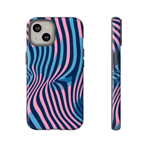 Coque rigide motif ondulé bleu rose pour iPhone 14 idéale en soirée