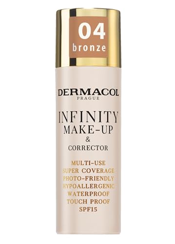 Dermacol Base de maquillaje y corrector Infinity, Multiusos, Supercobertura, Photo-friendly, Hipoalergénico, Resistente al agua, A prueba de contacto, SPF 15, 04 - BRONZE