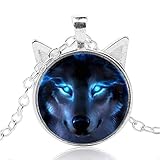 Soul Statement Wolf Charm Necklace Glowing Eyes Halloween Chain Pendant Unique Gifts (Wolf Silver)