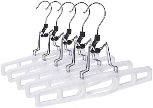 Premium Skirt Hangers 10-Pack - Thin Space-Saving Skirt Hanger Set with Clamp, Pant Hanger 10-Piece Set, Shorts Hangers with Heavy-Duty Locking Clasp, Multipurpose Quality Jean Hangers Set (White, 10)