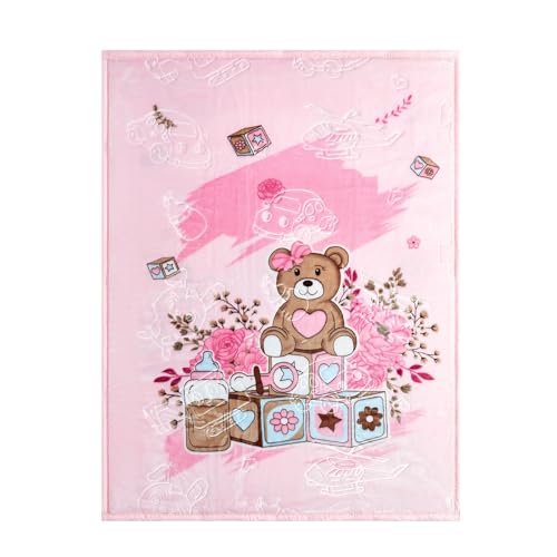 Baby Blankets, Super Soft for Boys Girls, Lightweight Fluffy Kids Blanket Unisex Newborn Gift Box for Toddler Nursery Cute Embossed Design,110x140cm (Teddy Bow Pink)